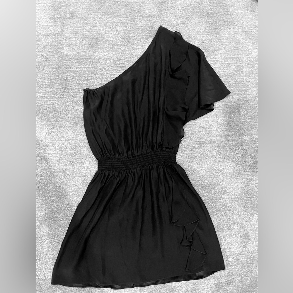 Parker One Shoulder Black Silk Mini Dress size small